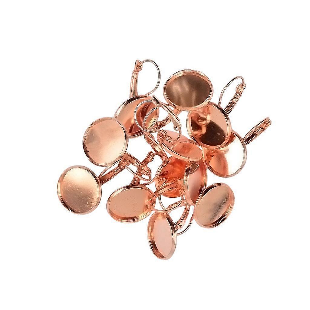 12Pcs 16mm Round Earring Hooks Cabochon Settings Base DIY Craft Rose Gold