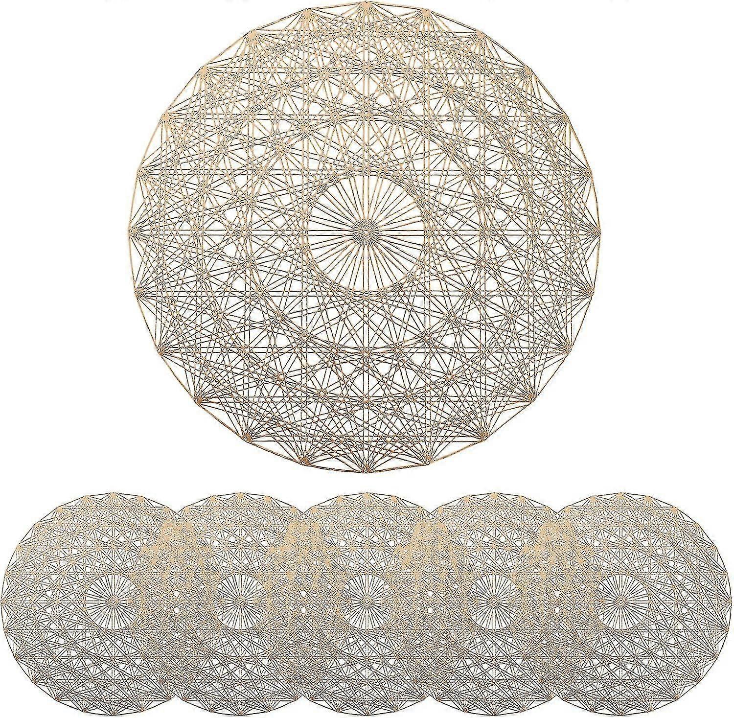 6 Pack Round Pvc Placemats,with Mandala Pattern - Gold
