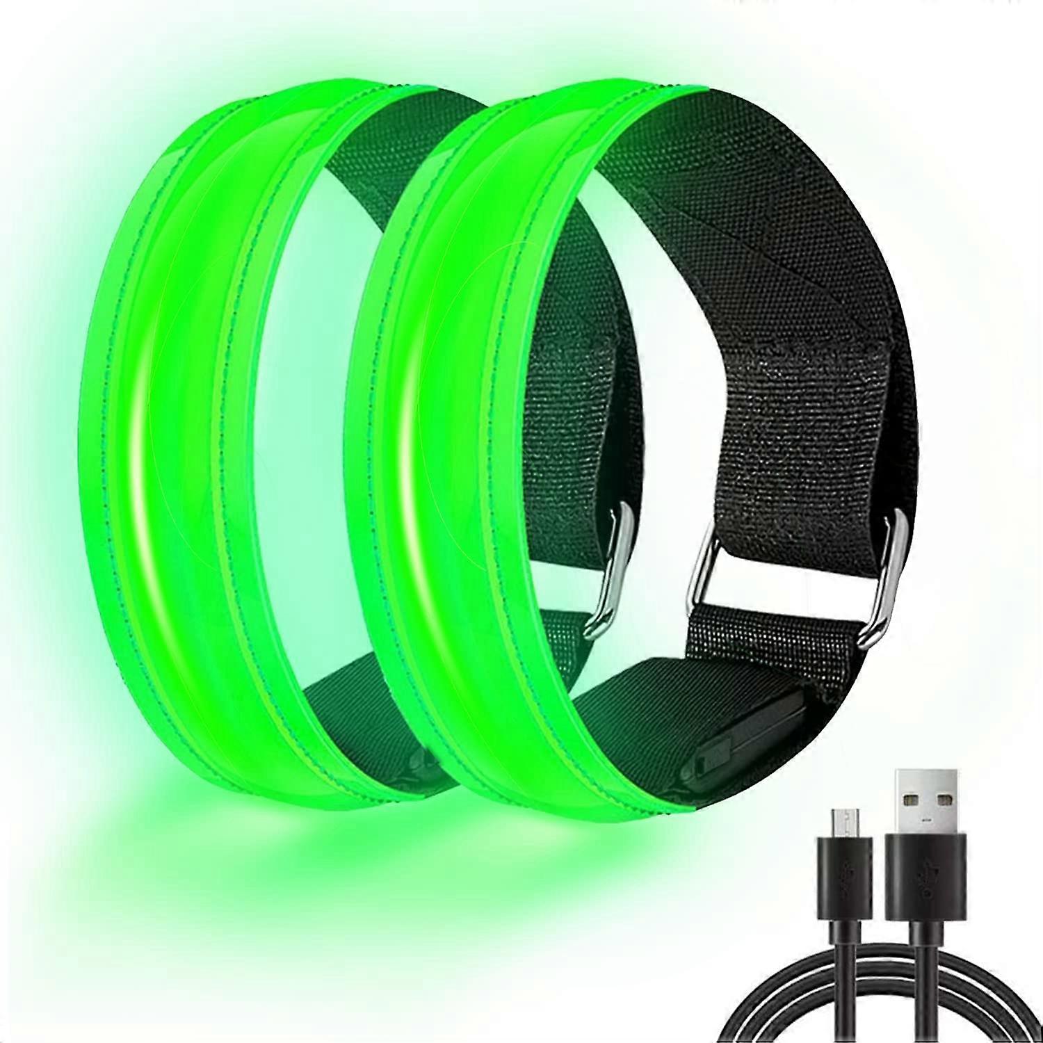 SPRING LED Running Lights for Runners 2 Pack,USB Rechargeable Reflective High Visibility Armbands,Safety In the Dark