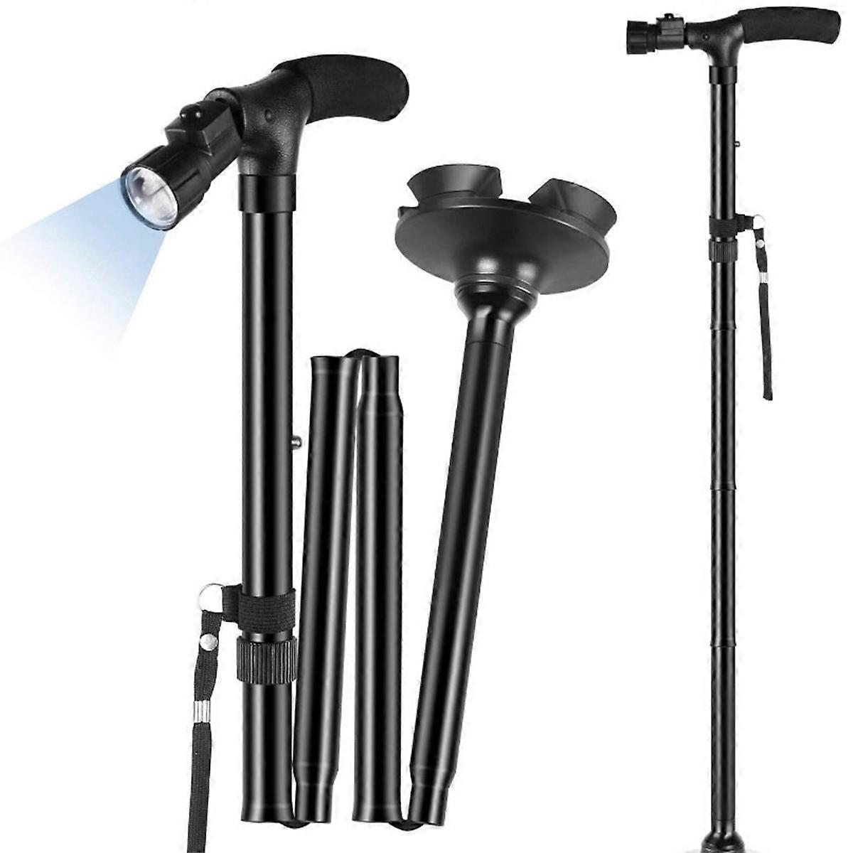 Folding Cane with LED Light Foldable Walking Stick Anti-Slip Disability Aluminium Cane Torch Adjustable Portable Emergency Lamp