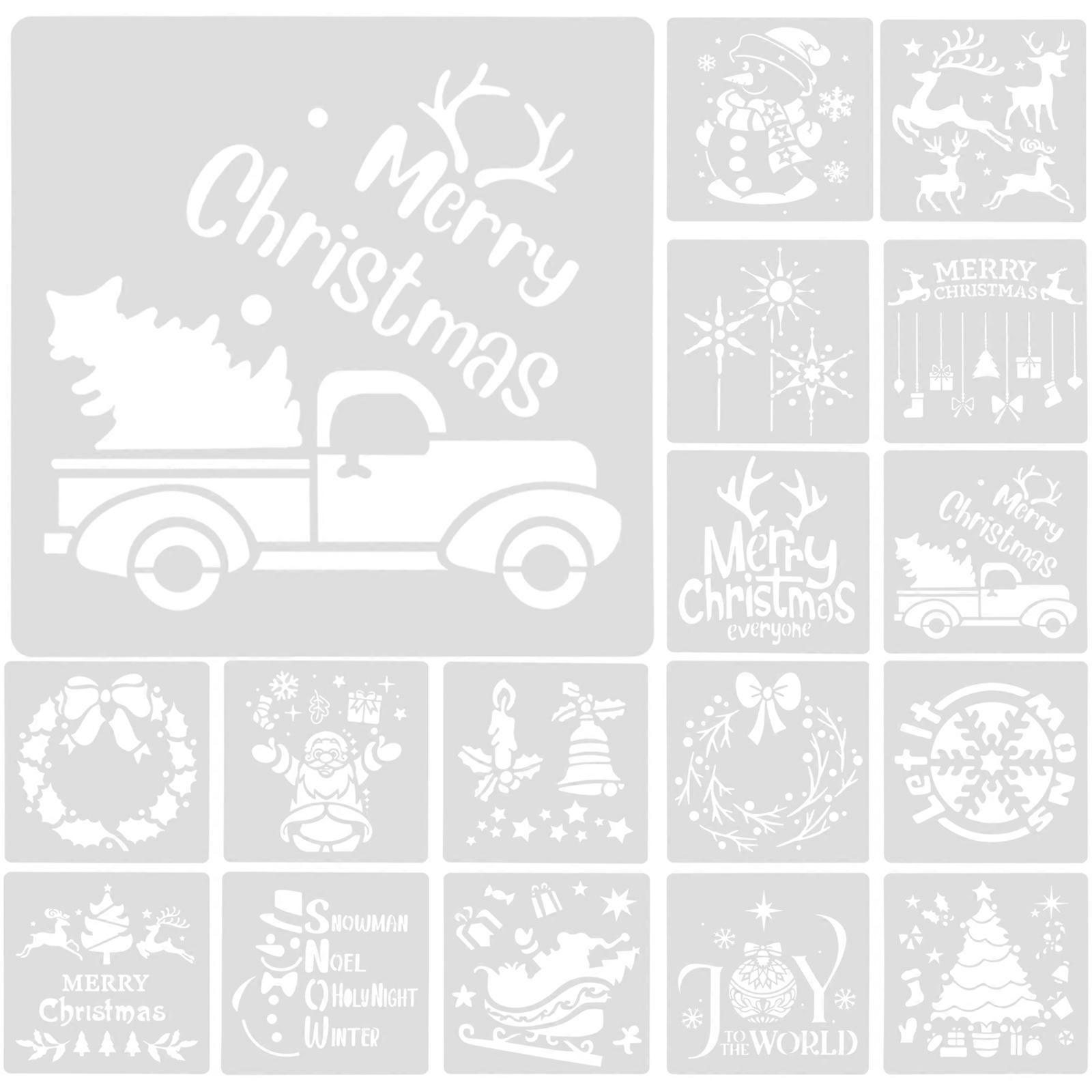 16 Sheets of Reusable Stencils Printing Stencils Spray Stencils Christmas Painting Templates