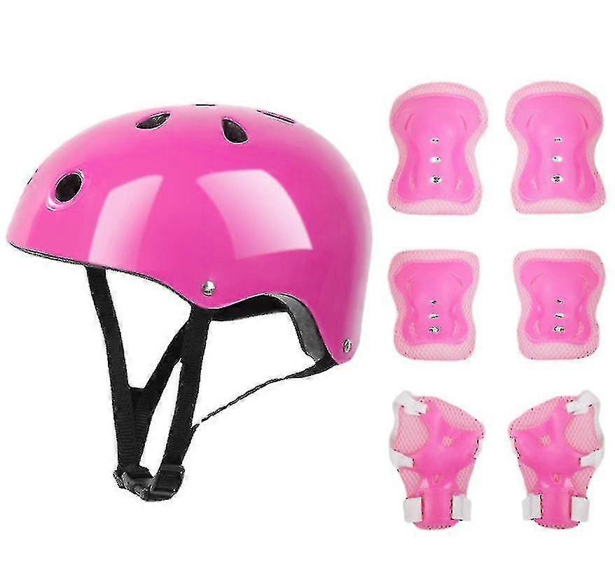 7 PCS παιδικά προστατευτικά εργαλεία που roller skate κράνος αγκώνας καρπού καρπού μαξιλάρι για skateboard ποδηλασία skating σκούτερ, ροζ