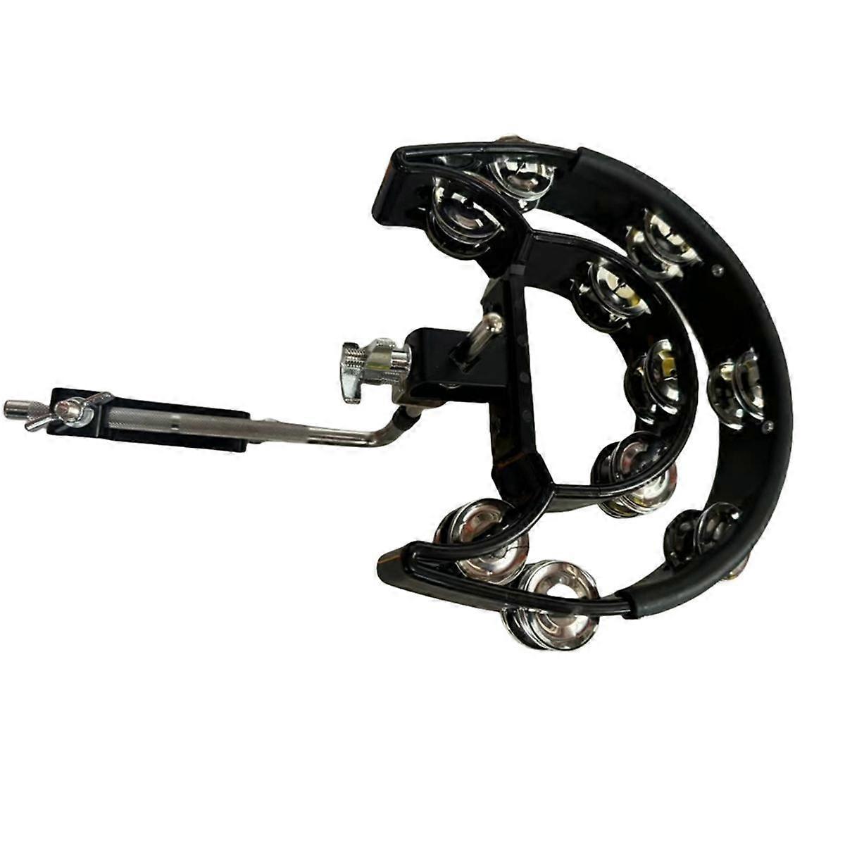 Hi Hat Tambourine Drum Set with Connection Clamp Multifunctional Hand Bell Rattle Double Row Bells Musical Instrument