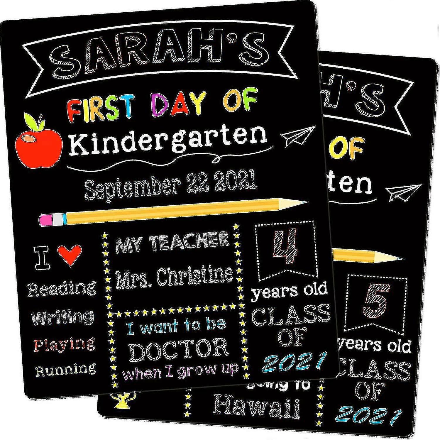 教育委員会の初日、25 X 30cm両面バックトゥスクールサイン、再利用可能な就学前/幼稚園の初日