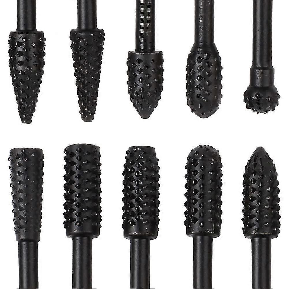 Rotary Burr Set 1/4" 6mm File Rasp Drill Bits Black Rotary Tungsten Carbide Burrs for Wood Carving Drill Bits Drilling Engraving Polishing Wood Rasp T