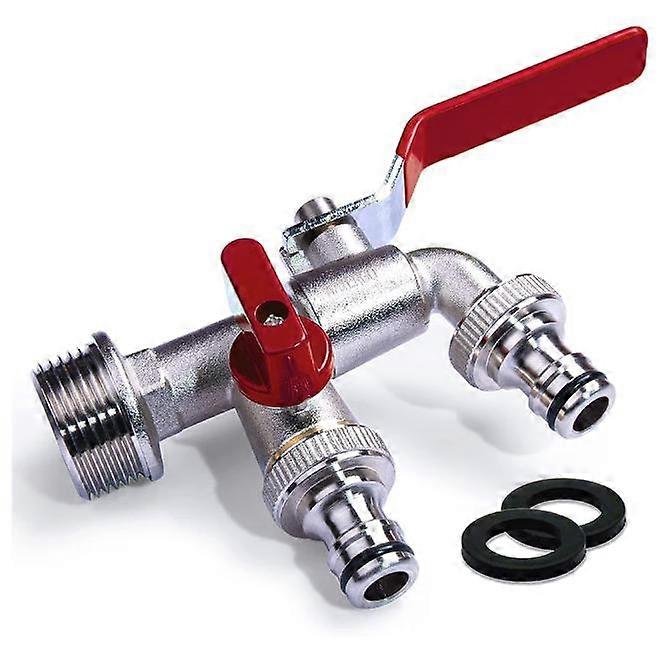 Robinet double Premium 1/2 pouce rouge / Robinet double en laiton avec 2x sortie 3/4 pouce + e-Book/ Robinet extérieur antirouille et antigel pour jardin, maison