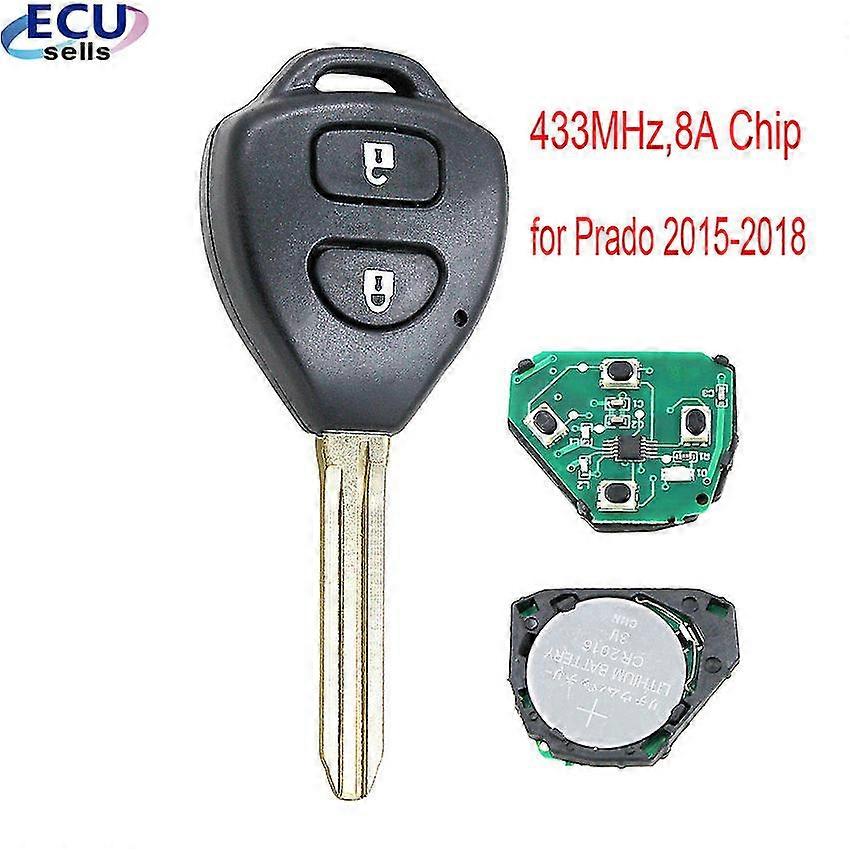 2 Buttons Remote Key 433mhz,8a Chip Inside For Toyota Prado 2015-2018