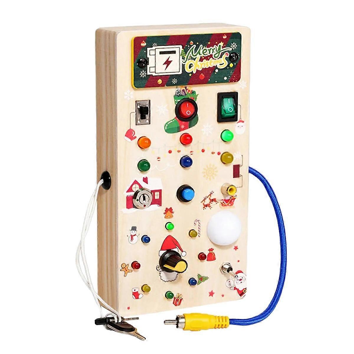Christmas Baby Wooden Busy Board with LED Light Sensory Educational Toys for Toddlers 1-3Y Toggle Switch Toy