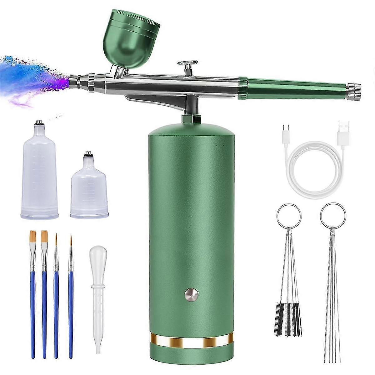 Airbrush Kit With Compressor - 48psi Rechargeable Cordless Non-clogging High-pressure Air Brush Set ,green
