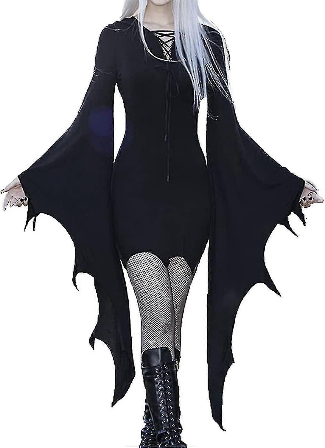 Γοτθικά Ρούχα Γυναικεία Φορέματα Μανίκι Αποκριάτικα Κοστούμι Μαύρο Steampunk Μίνι Φόρεμα Βαμπίρ Cosplay Μάγισσα Κοστούμι