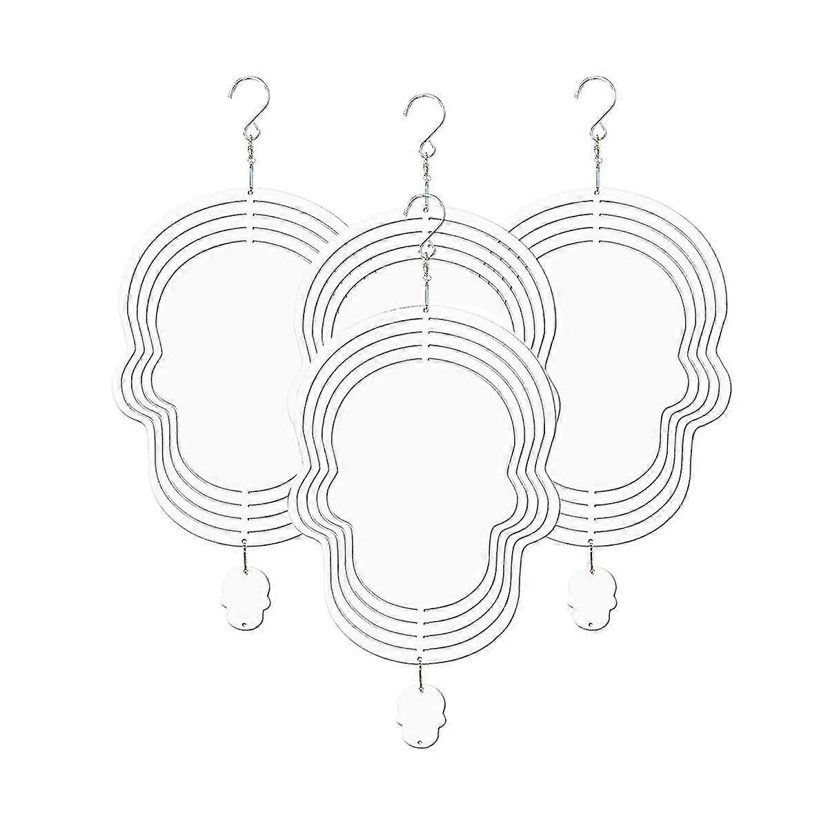 4pack Sublimation Wind Spinner Blanks,skull Shape 3d Aluminum Wind Powered Kinetic Sculpture For Yards & Garden
