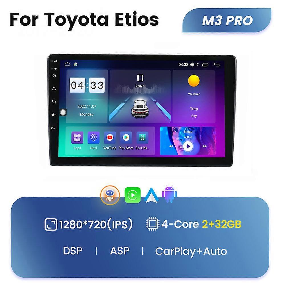 Autoradio Multimedia Video Player GPS Navigation Android 12 8G + 128G Für Toyota Etios 2011-2021 Eingebautes Carplay Auto WiFi + 4G DSP