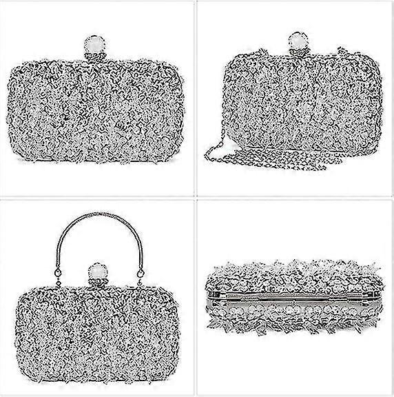 مساء حقيبة المرأة الماس مخلب حقيبة سلسلة لامعة راينستون حقيبة يد الكتف لحفل الزفاف، جولة الماس رئيس الفضة