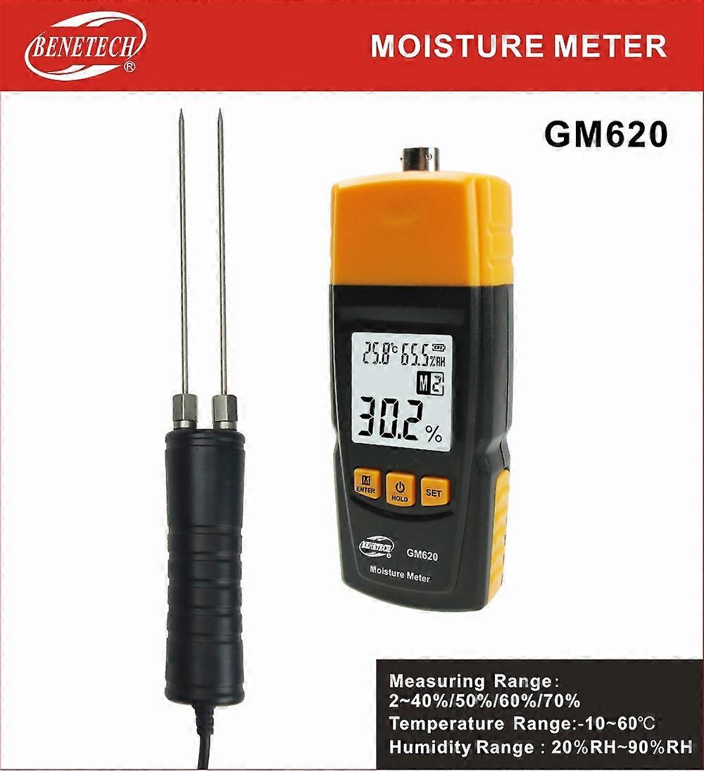 BENETECH GM620 Digital LCD Display Wood Moisture Meter 2~70% Humidity Tester Doulbe Testing Probe Timber Damp Detector Portable