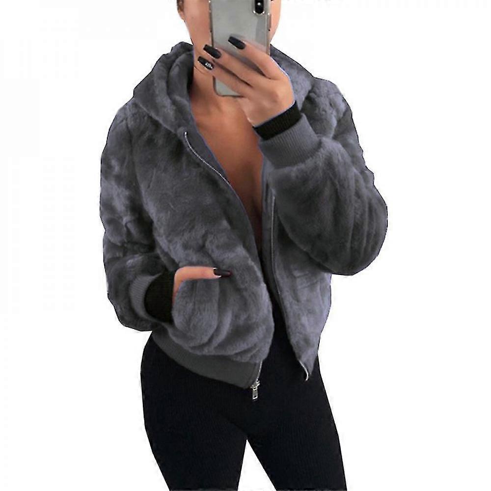 Mulheres Fleece Fluffy Coat Jaqueta Com Capuz Outwear BXP