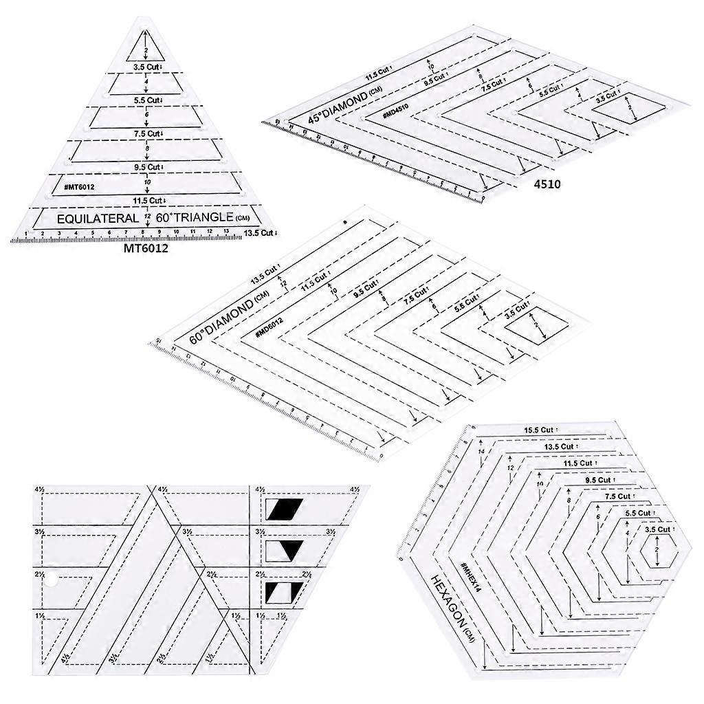 5pcs/set Quilting Sewing Patchwork Craft Scale Ruler for Triangle DIY Handmade T