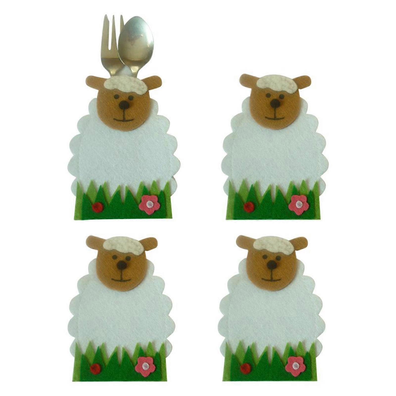MengXi 4 Pcs Tableware Holders Sheep Shape Reusable Pabric Silverware Decorative Bags Table Decoration