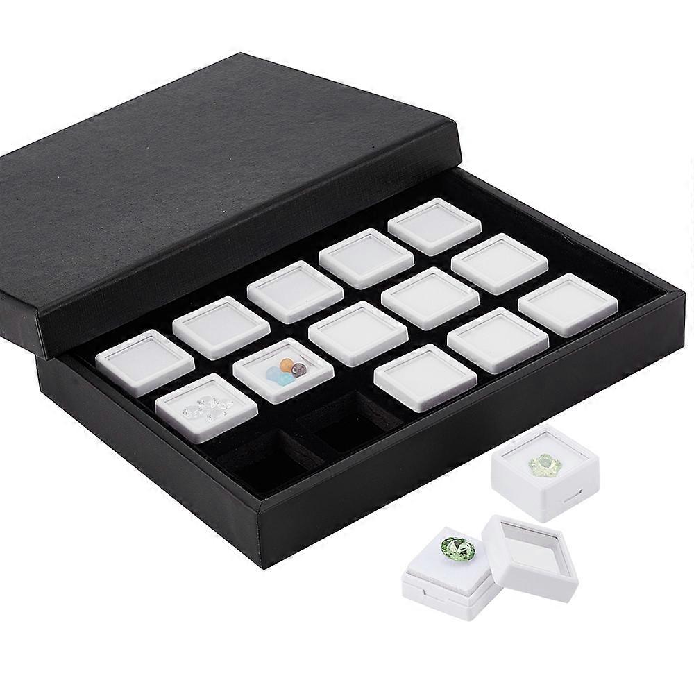 Rectangle Paper Loose Diamond Organizer Trays with 15Pcs Square Clear Window Plastic Loose Diamond Storage Boxes Sets with Sponge Inside for Jewelry C