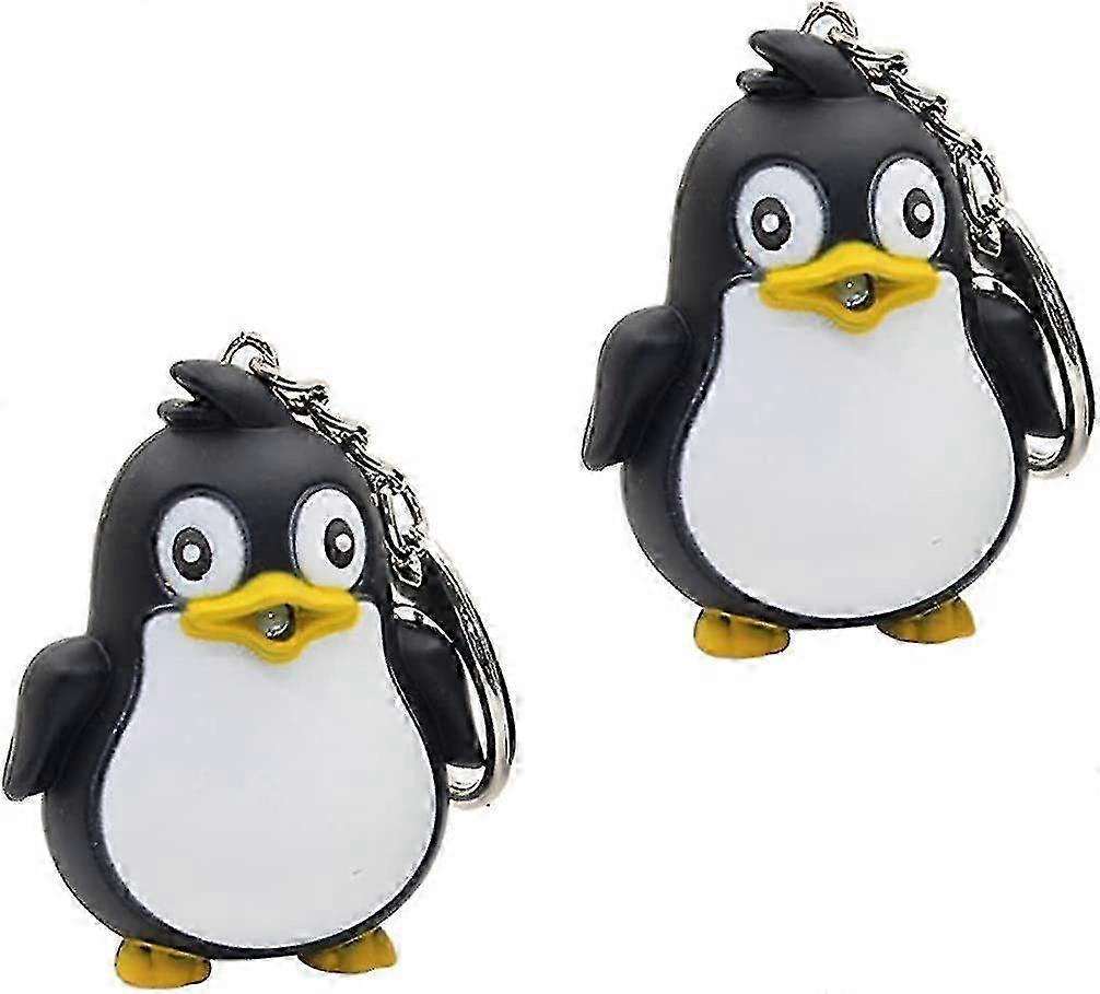 2pcs Penguin Keychain Led Lighting With Sound Pendant Handbag Charm Gift (Black) - JA
