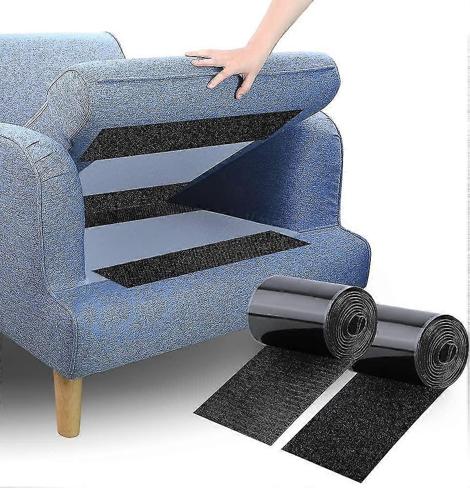 Non-slip Couch Cushion Gripper - Self-adhesive Hook Loop Tape To Keep Couch Cushions From Sliding, 10cm X 1.5m In Black