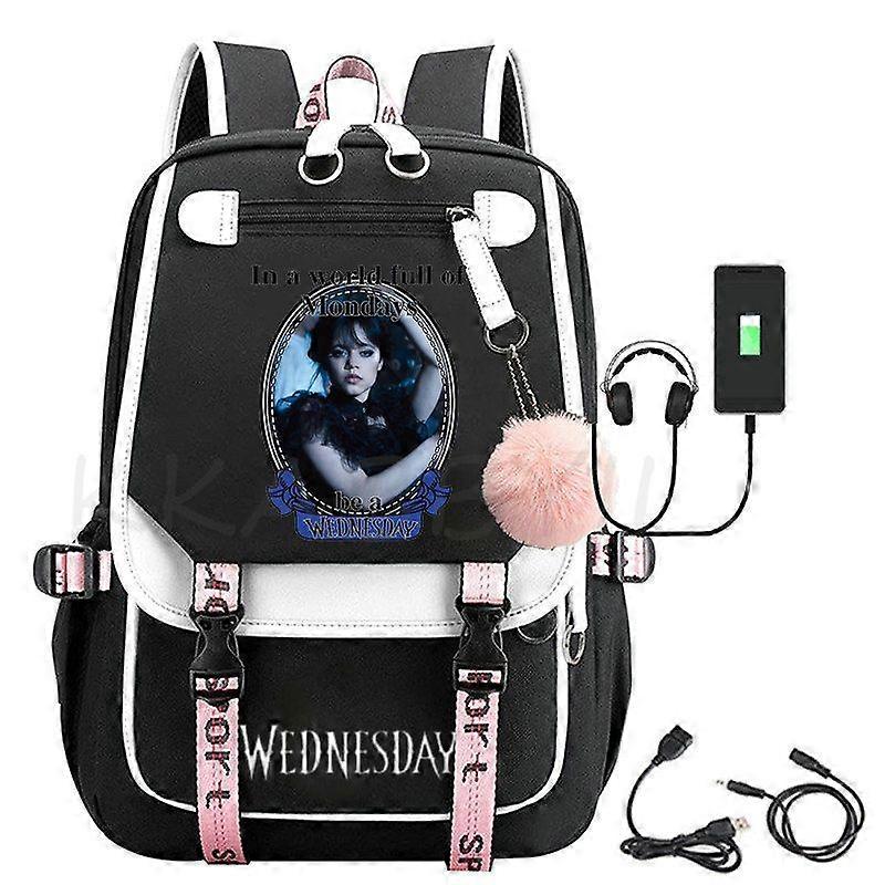 Wednesday Addams Backpack Girls Boys School Bags USB Charge  display picture 1