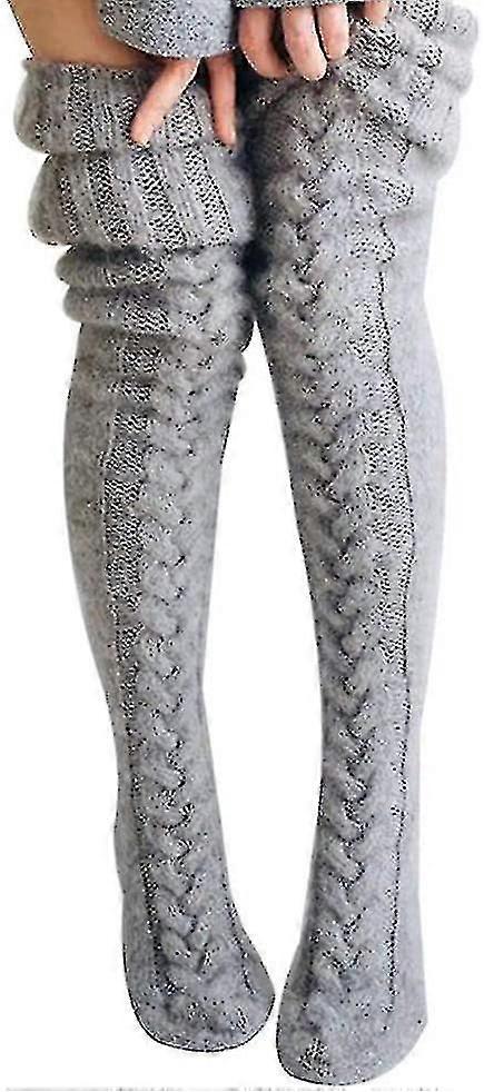 Damen Oberschenkelhohe Socken Winter Zopfmuster Kniehohe Socken Stiefelsocken Lang