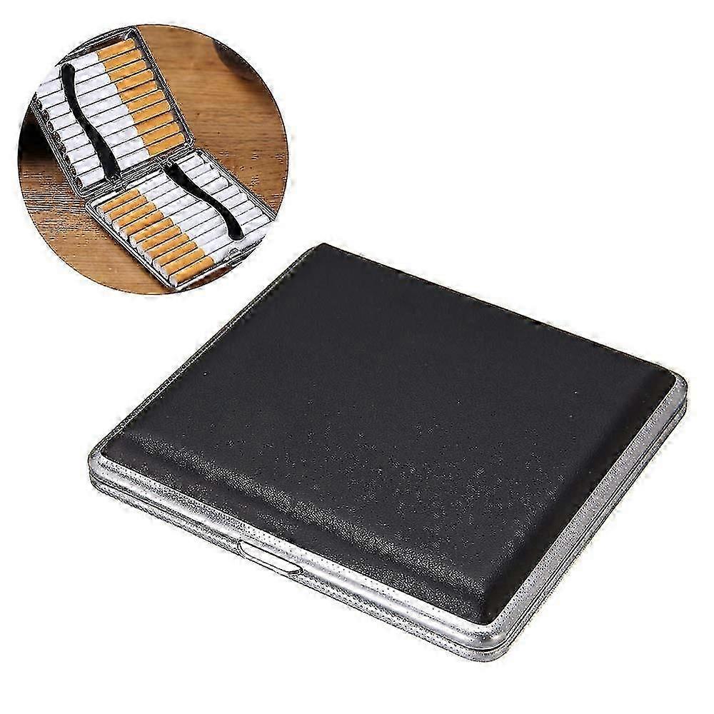 Leather Metal Cigarette Case For 20 Cigarettes (black)