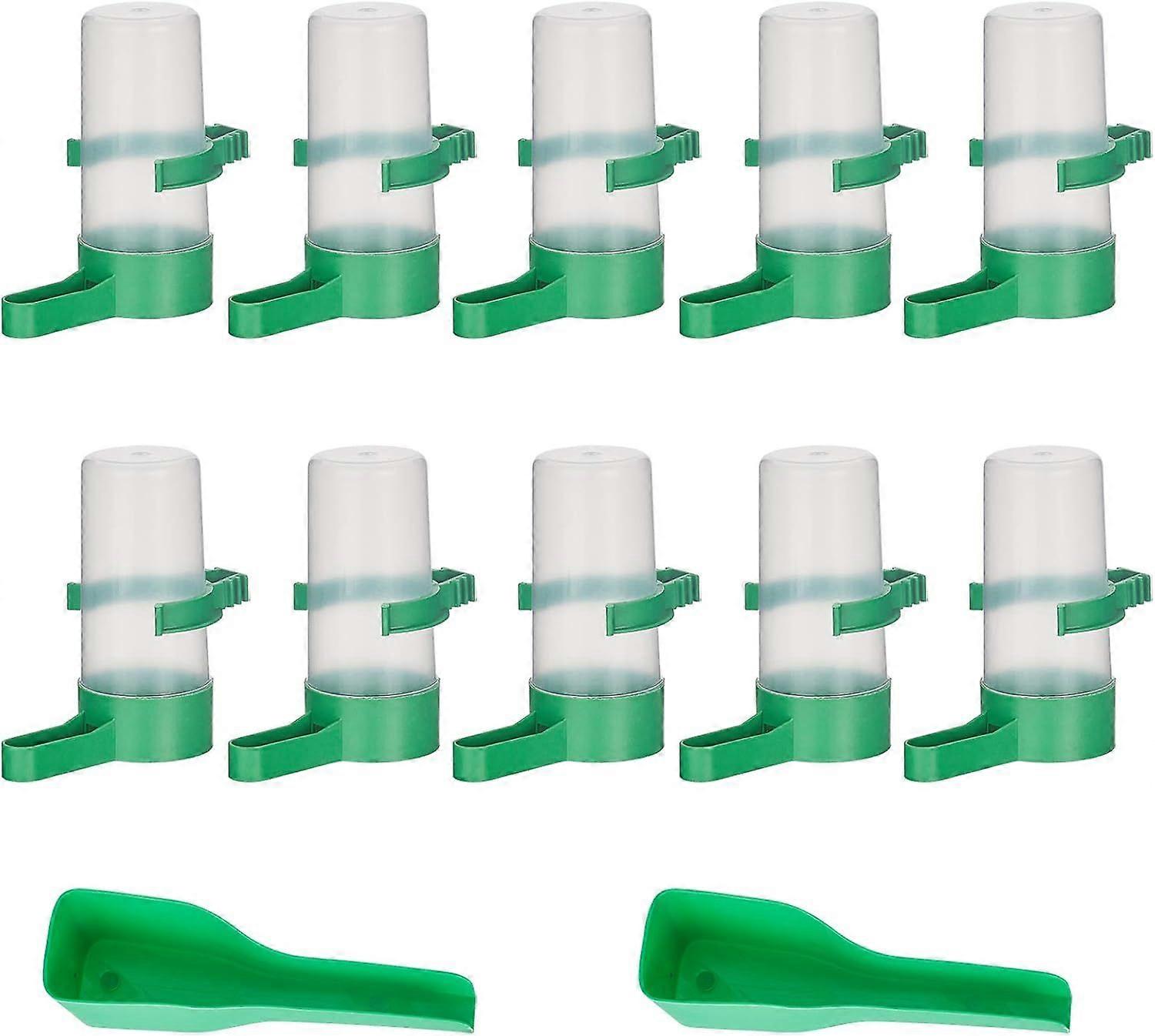 Automatic Bird Water Bottle 10 Pcs 60ml Automatic Bird Feeder and 2 Pcs Plastic Pet Food Scoops Bird Water Bottle Drinker Container Food Dispenser Han