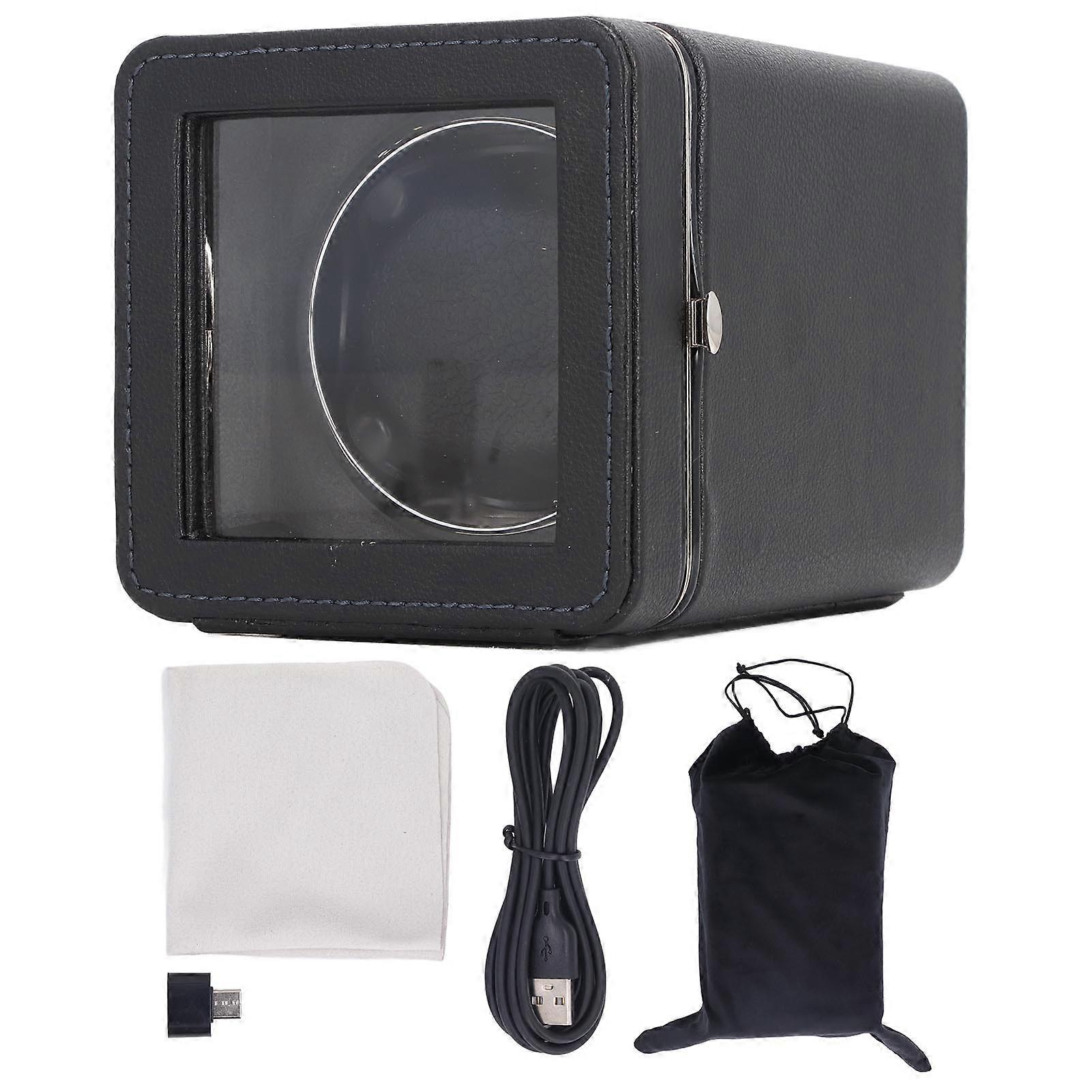 Single Watch Winder 5 Rotating Modes PU Leather Automatic Watch Winder Box with Light USB Type C Power Supply Black