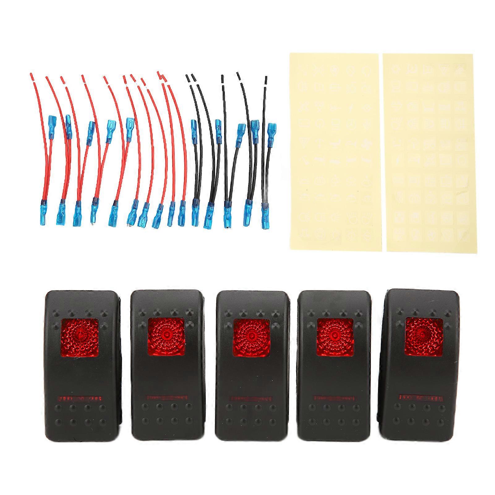 Illuminated rocker switch for car 5-PIN 12V/24V with glow sticker 5 pack