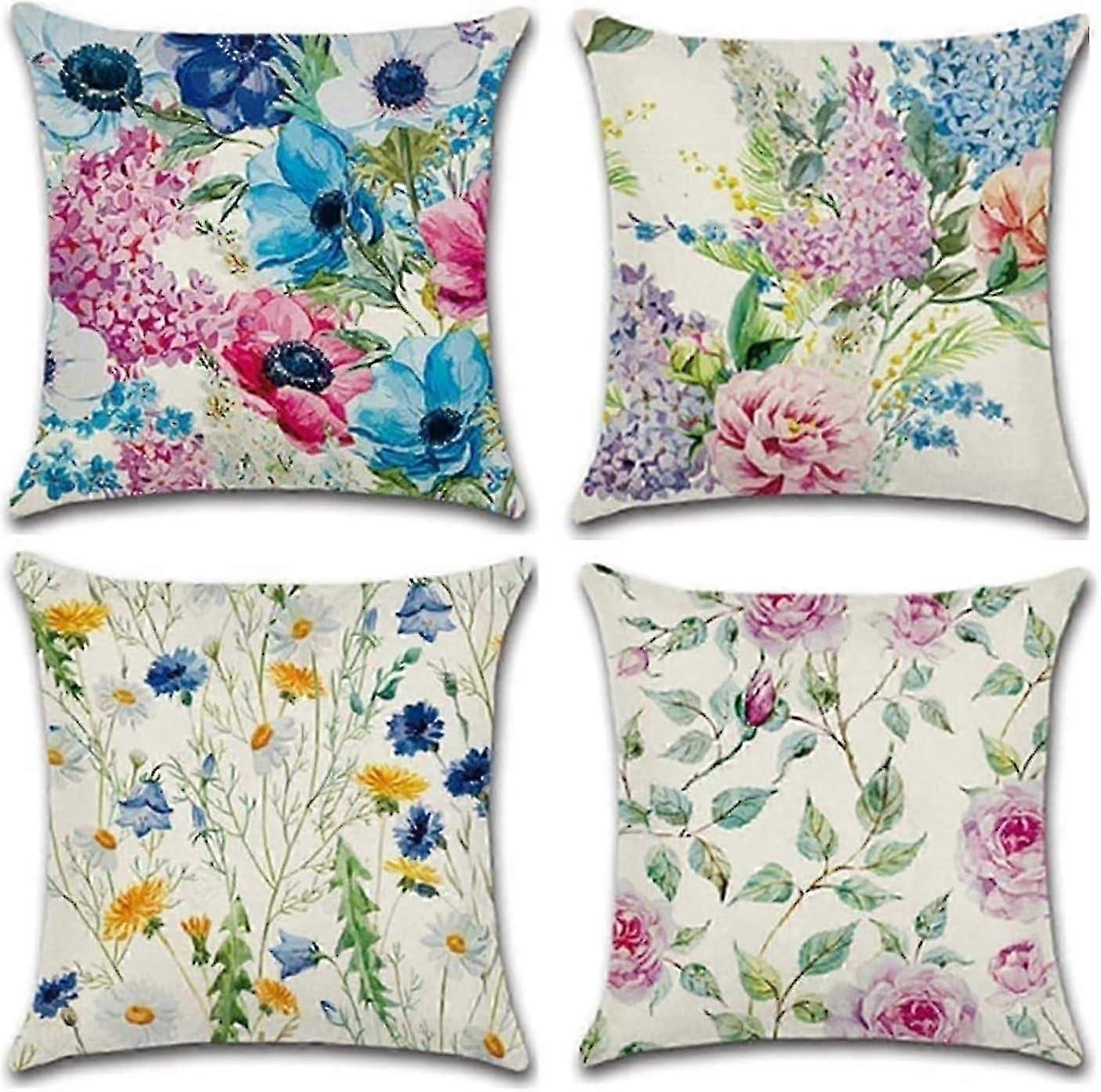 4 Packs Throw Pillow Cases - Cotton Linen Sofa Bed Home Decor Design 45 X 45 Cm Cushion Covers