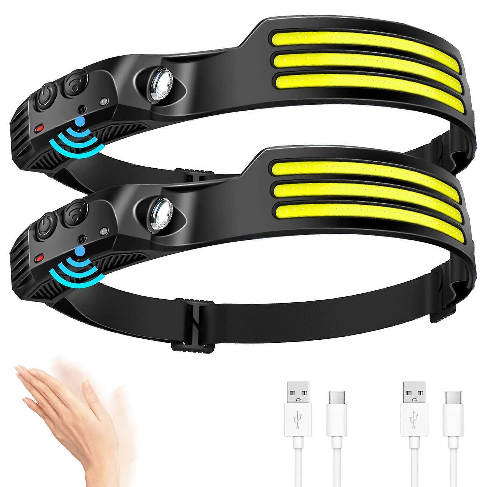 LED Headlamp Rechargeable 230° Wide Beam with Motion Sensor, 2 Pack, Lightweight Waterproof Design for Outdoor Use