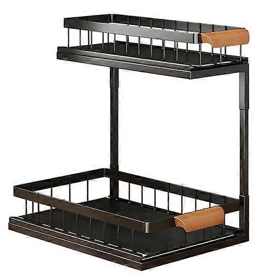 Kitchen Shelf 2-tier Sliding Under Sink Organizer Durable Metal Construction Storage Rack for Kitchen Bathroom
