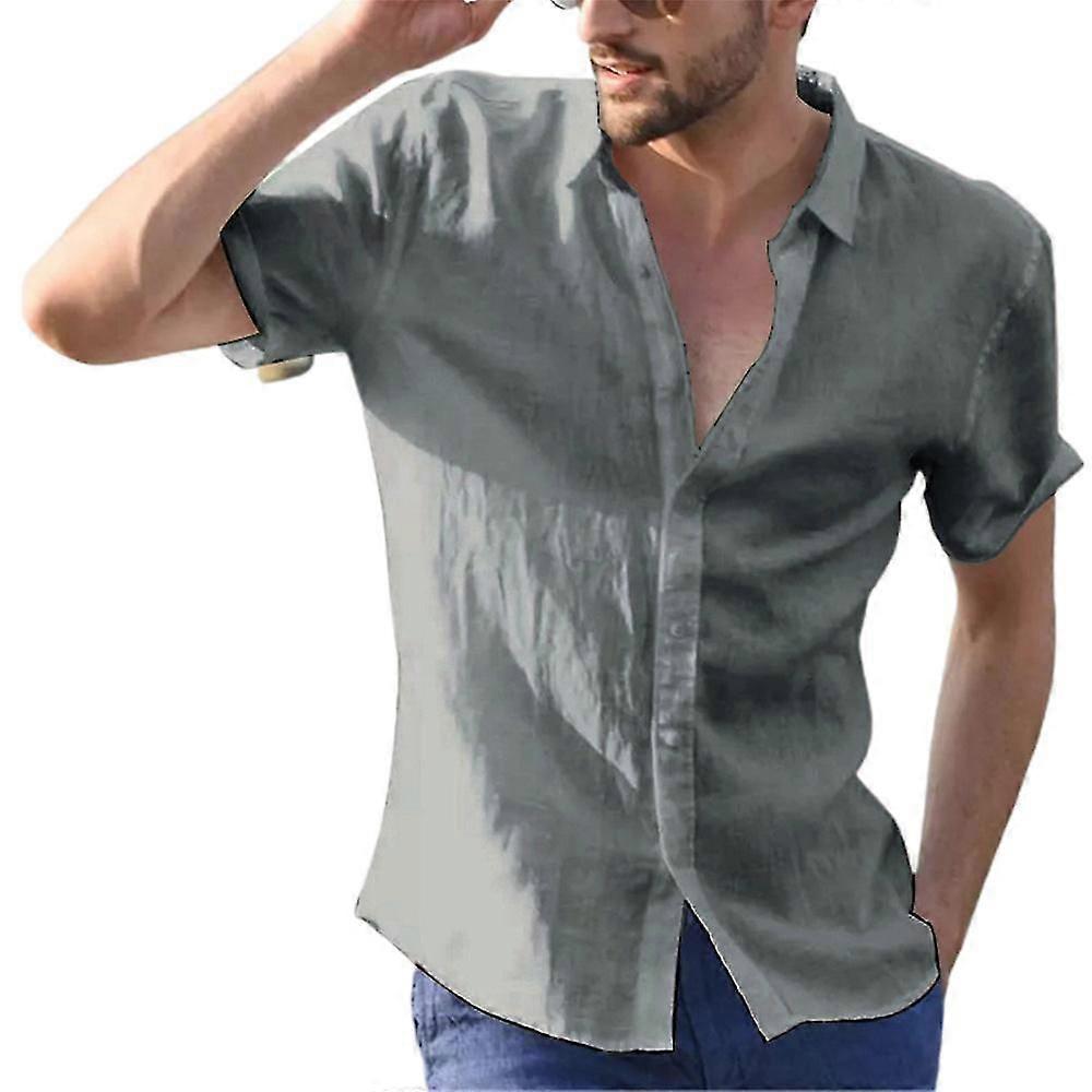 Men Tops Summer Beach Short Sleeve Button-down Casual Shirt