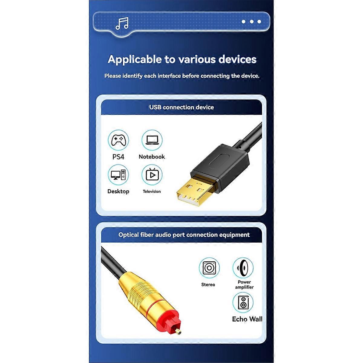 USB to Optical SPDIF Converter Analog to Digital Sound Adapter for Enhances Sound Optical Cable for