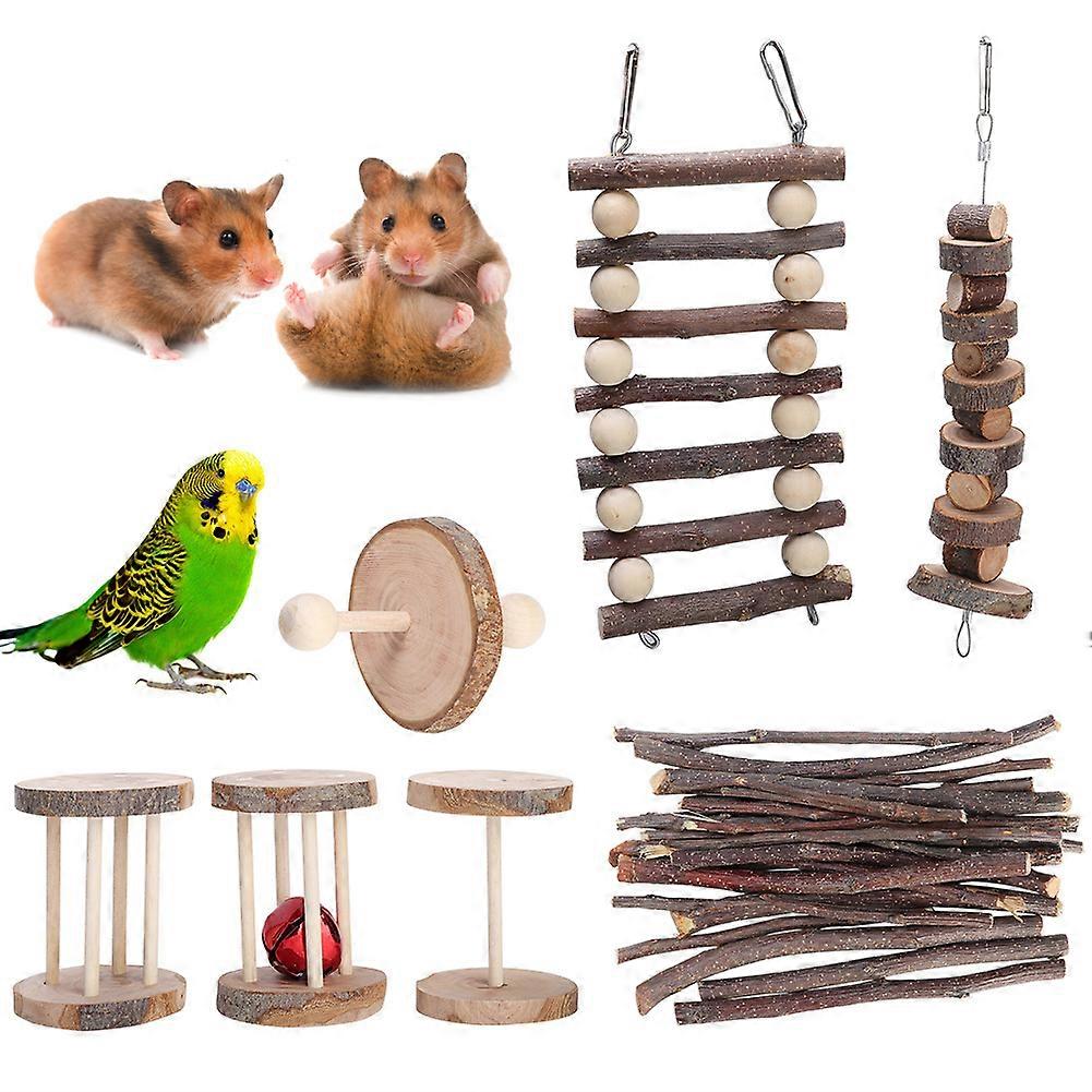 7PCS Natural Wooden Hamster Chew Toy Set for Teeth Care, Molar Exercise for Guinea Pig, Bunny, Small Animals