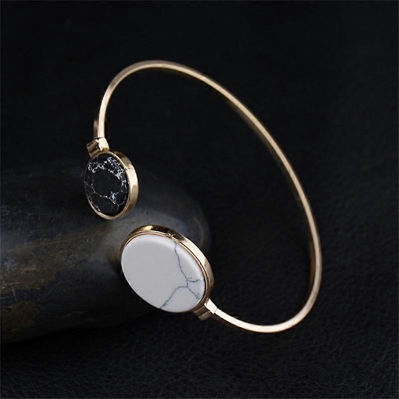 Faux Marble Stone Round Geometric Bangle Gold Circle Cuff Bangle Bracelet