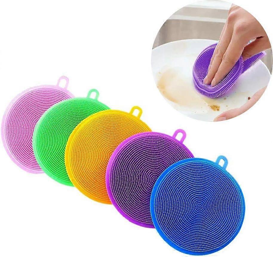 Silicone Sponge - 5-Piece Multicolor Antibacterial Kitchen Cleaning Sponge (Round)