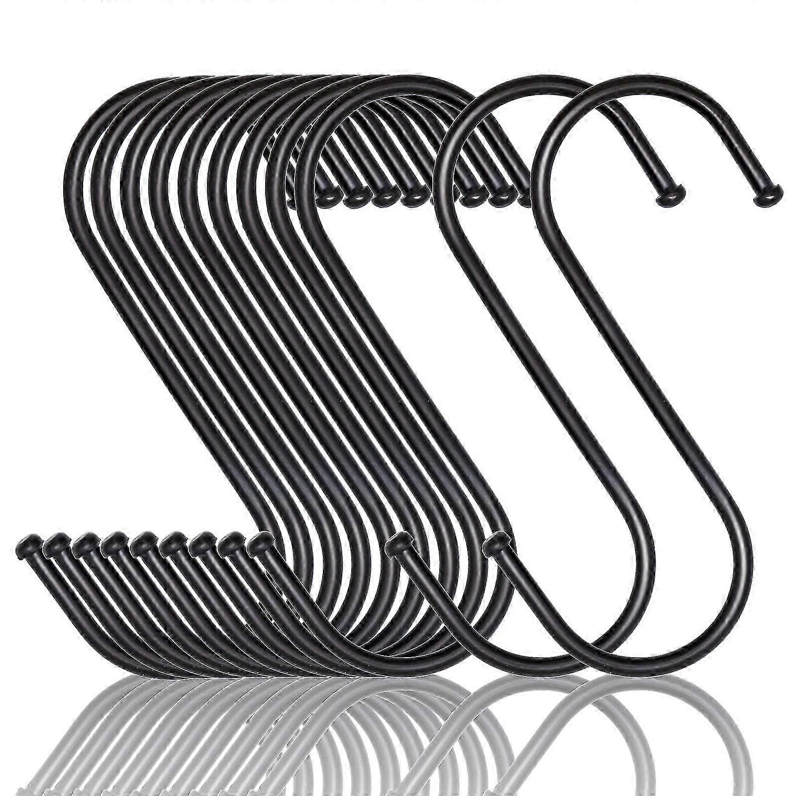 S-Hooks (20 Pieces), Multi-Function Metal Hooks for Kitchen Bathroom Bedroom Office Garden (Black) (Medium)