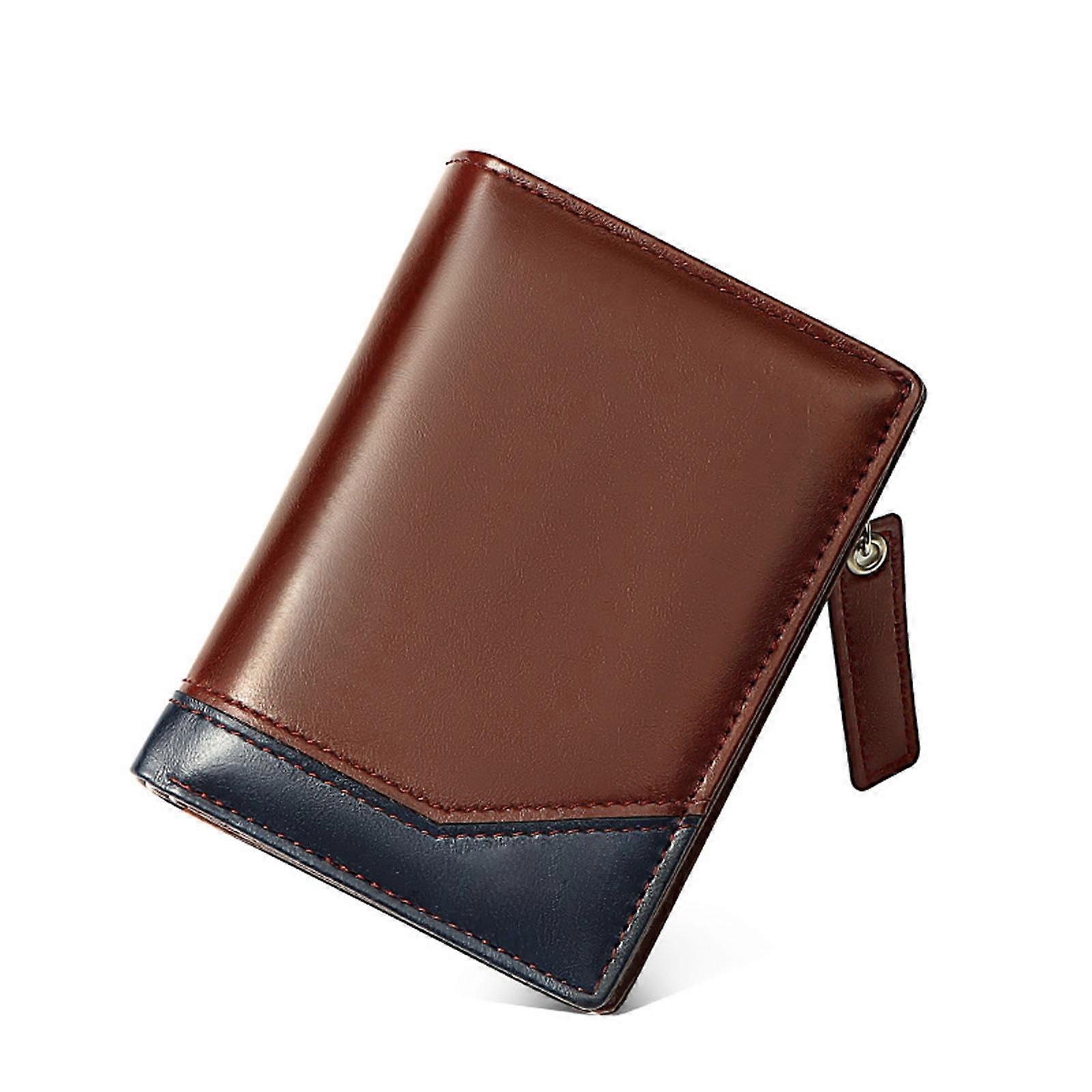 Stylish Men's Blocking Short Wallets Casual Wallet with PU Material and Secure Zipper Closure Brown