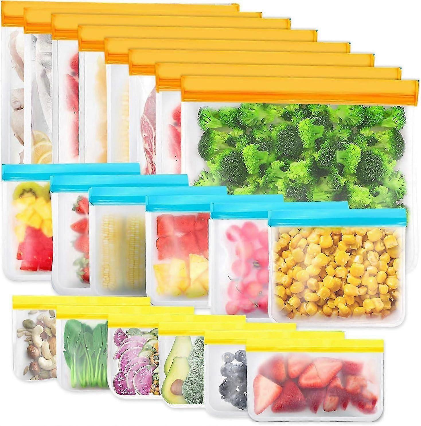 20 Pack Reusable Freezer Bags, Reusable Sandwich Bag, Reusable Silicone Food Storage Bag Leak Proof Ziplock Airtight Container for Lunch (8 L+6 M+6 S