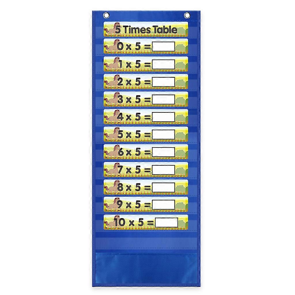 Classroom Math Addition Subtraction Training Pocket Chart 88 Double-Sided Reusable Cards (86 Color+2 Blank) for School Blue