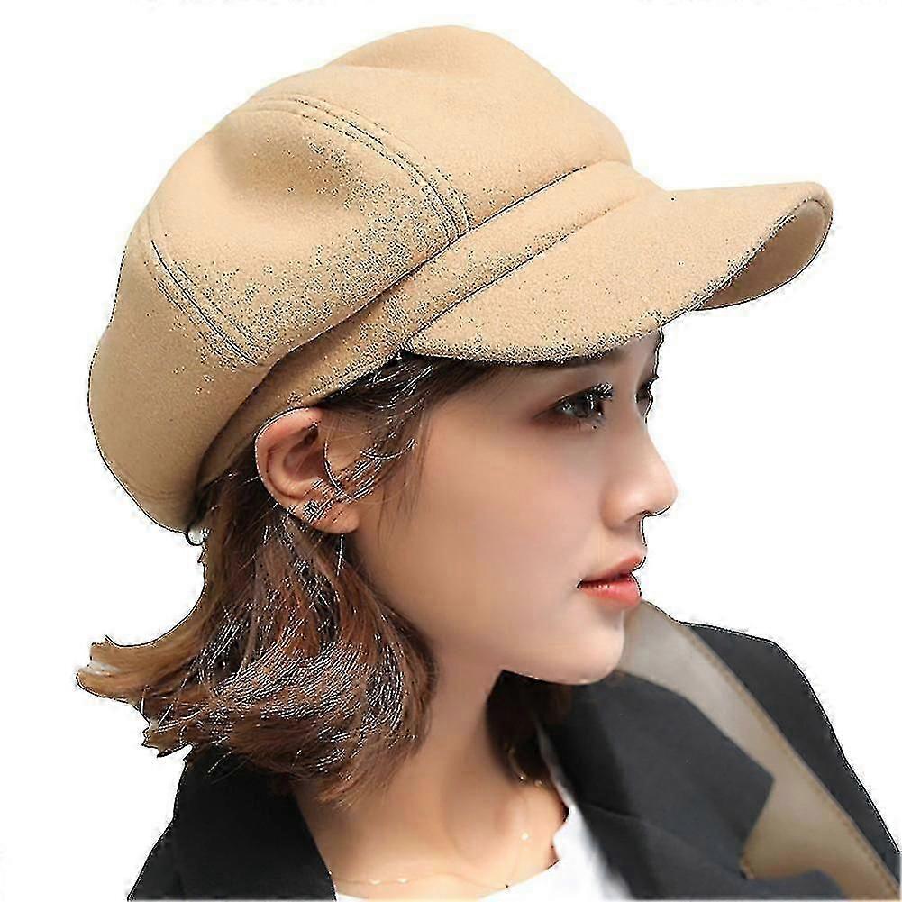 Stile britannico Feltro tinta unita a tesa larga Donne Berretto inverno caldo cappello a punta