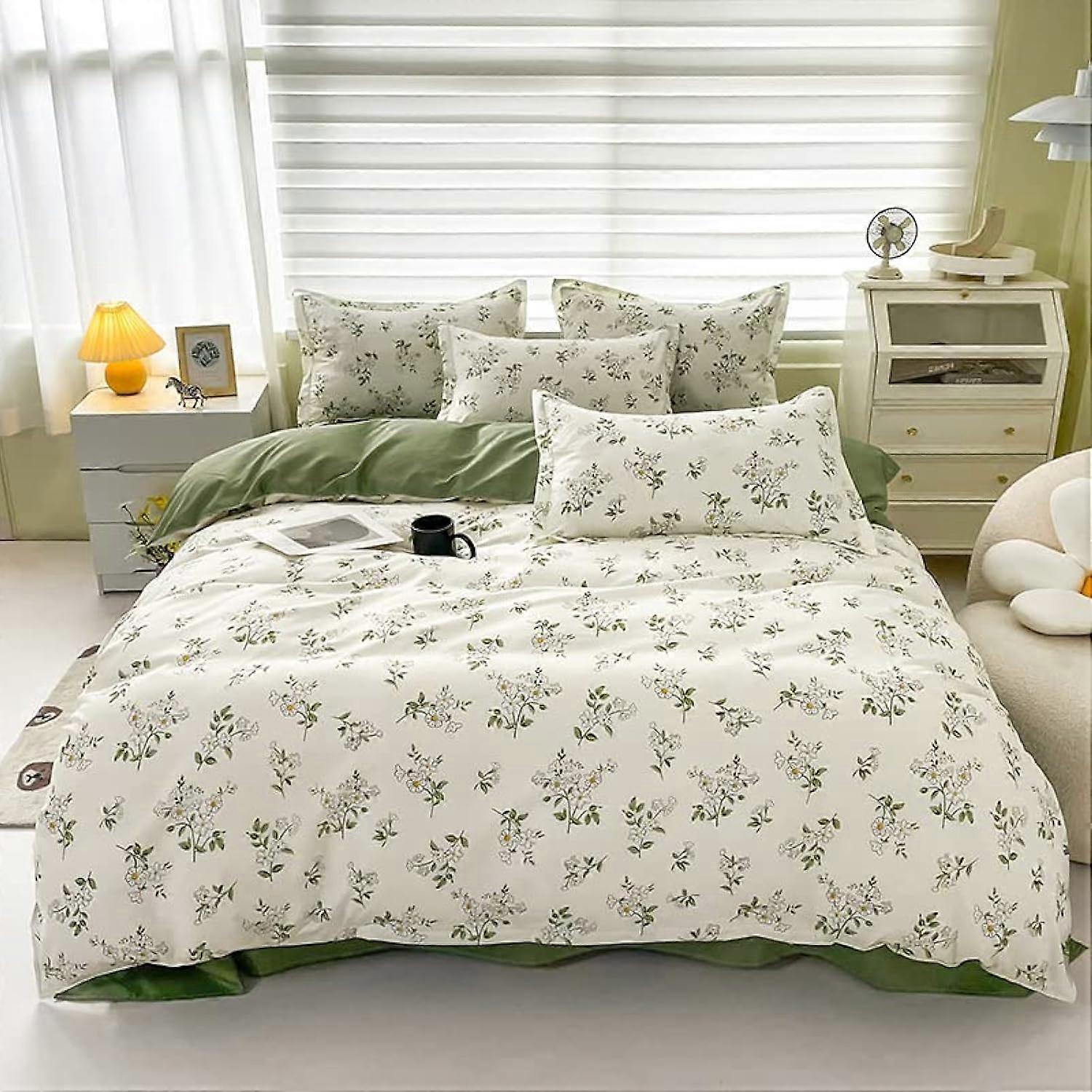 4 Pieces Bedding Set Floral Reversible Soft Breathable for Bedroom Twin Size