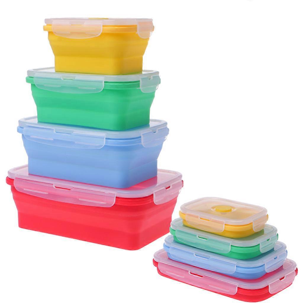 4 Pcs Silicone Collapsible Portable Lunch Box Fruit Food Storage Container L Multi