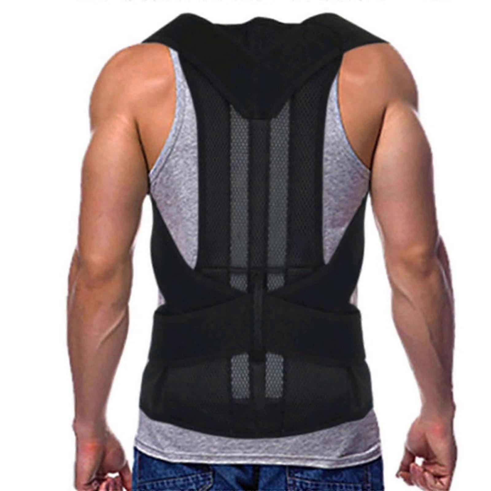 Back Corrector Adjustable Black Back Corrector Shoulder Lumbar Spine Brace Support Belt