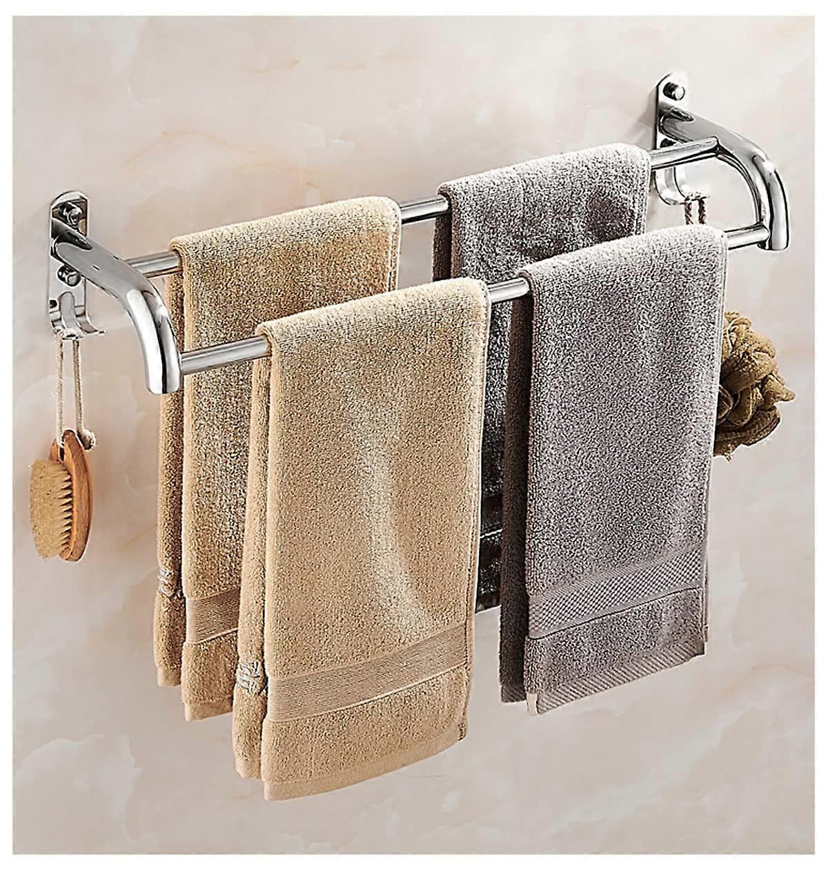 Wall Mounted Towel Shelf Double Bathroom Towel Rail, SUS304 Stainless Steel, Silver Finish, Durable Design