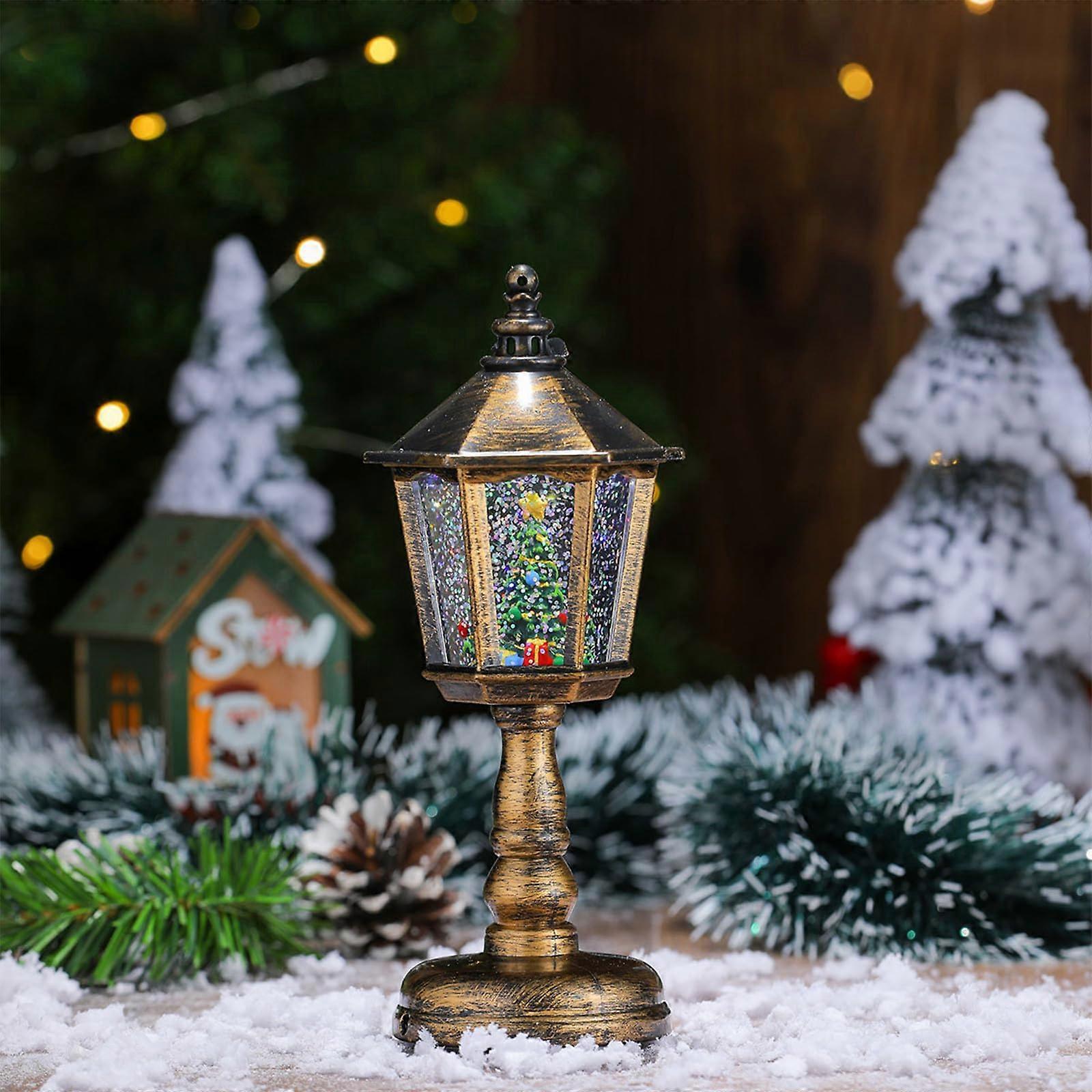Christmas Decorations Desk Lamp with Music, Luminous Snow Night Light, USB Table Lamp for Small Reading in Bronze