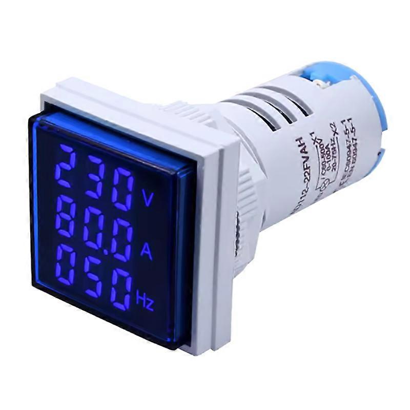 Square LED Digital Display Three-digit Display Voltage Current Hz Meter Combination Meter Indicator Tester 22mm Frequency Meter