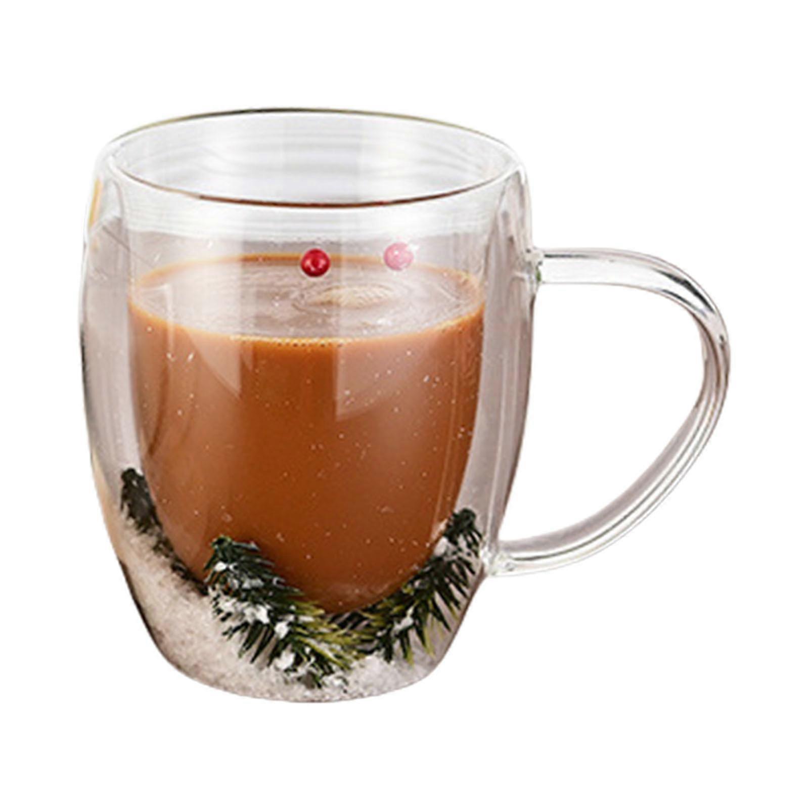350ml Double Layer Glass Mug with Handle for Hot and Cold Beverages Clear Cup with Elegant Dried Flower Decoration